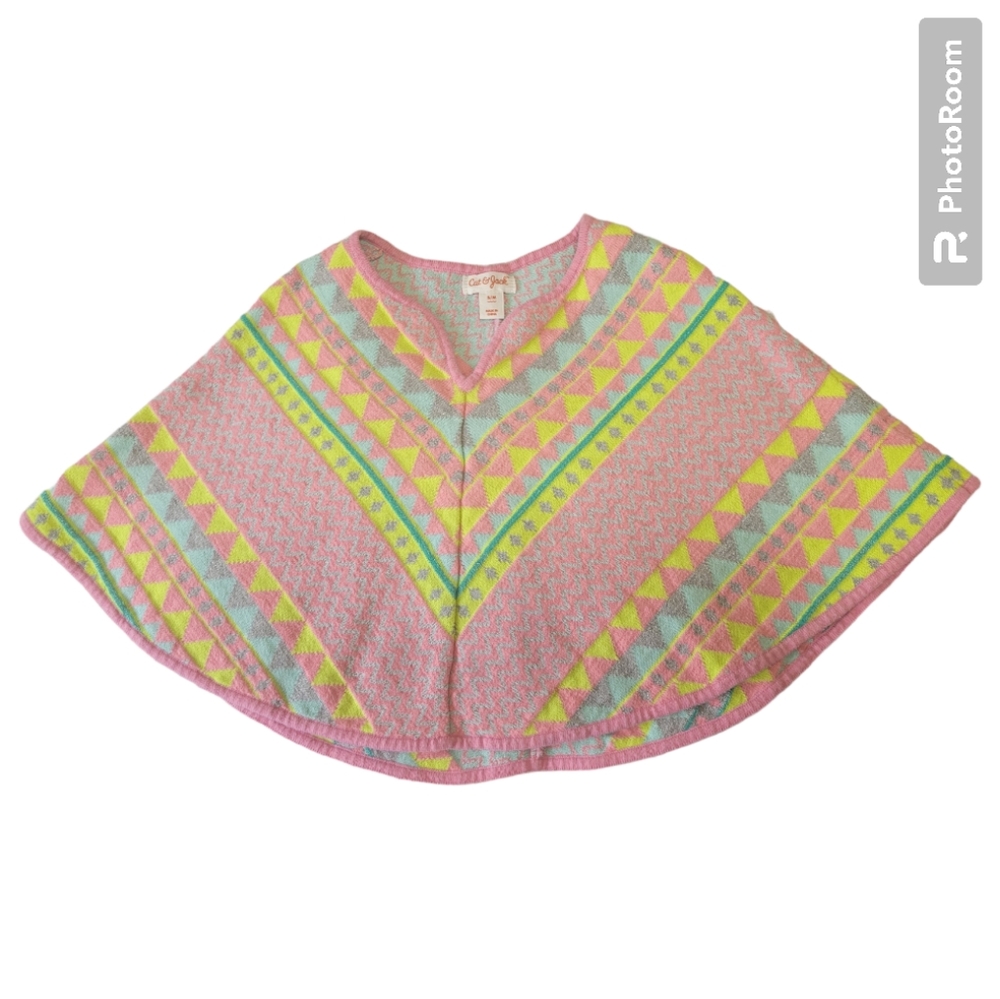 Cat & Jack Poncho Shawl, Spring Pink Yellow Silver, size‎ small